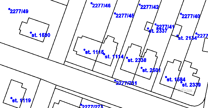 Parcela st. 1114 v KÚ Vlašim, Katastrální mapa