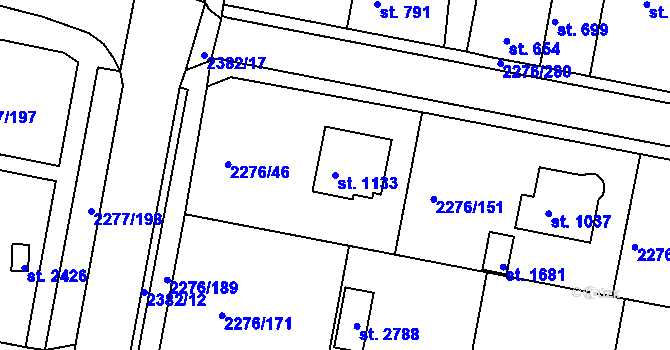 Parcela st. 1133 v KÚ Vlašim, Katastrální mapa