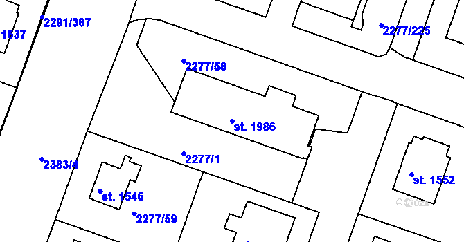 Parcela st. 1986 v KÚ Vlašim, Katastrální mapa