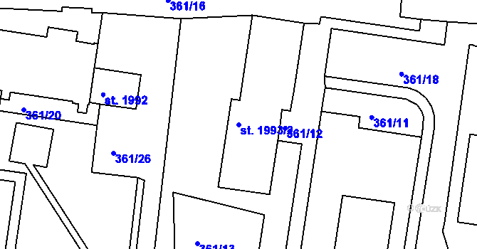 Parcela st. 1993/2 v KÚ Vlašim, Katastrální mapa