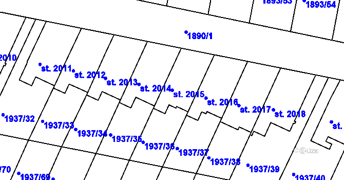 Parcela st. 2015 v KÚ Vlašim, Katastrální mapa