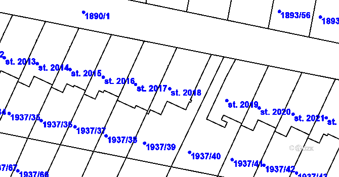 Parcela st. 2018 v KÚ Vlašim, Katastrální mapa