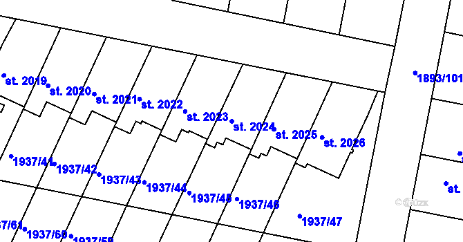 Parcela st. 2024 v KÚ Vlašim, Katastrální mapa