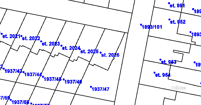 Parcela st. 2026 v KÚ Vlašim, Katastrální mapa