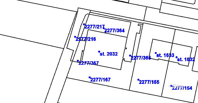 Parcela st. 2032 v KÚ Vlašim, Katastrální mapa