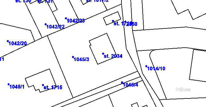 Parcela st. 2034 v KÚ Vlašim, Katastrální mapa
