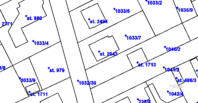 Parcela st. 2043 v KÚ Vlašim, Katastrální mapa