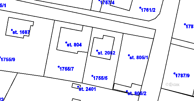 Parcela st. 2052 v KÚ Vlašim, Katastrální mapa