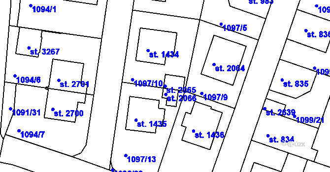 Parcela st. 2065 v KÚ Vlašim, Katastrální mapa