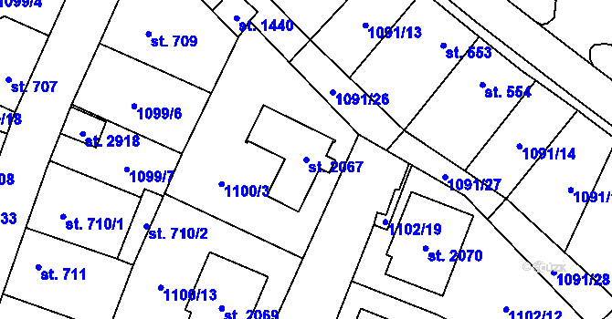 Parcela st. 2067 v KÚ Vlašim, Katastrální mapa