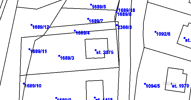 Parcela st. 2075 v KÚ Vlašim, Katastrální mapa