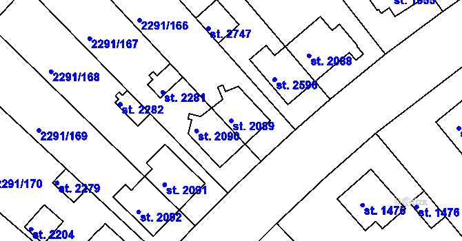 Parcela st. 2089 v KÚ Vlašim, Katastrální mapa