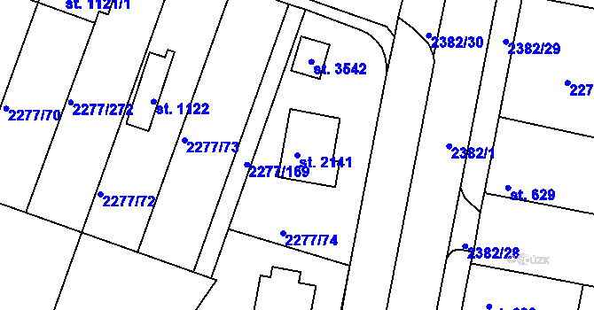 Parcela st. 2141 v KÚ Vlašim, Katastrální mapa