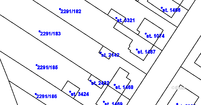 Parcela st. 2142 v KÚ Vlašim, Katastrální mapa