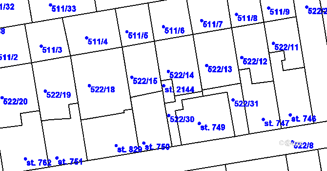Parcela st. 2144 v KÚ Vlašim, Katastrální mapa