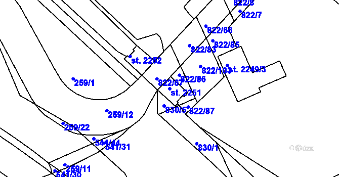 Parcela st. 2251 v KÚ Vlašim, Katastrální mapa