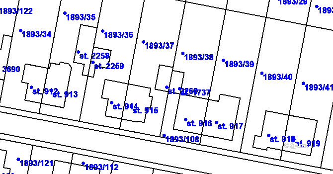Parcela st. 2260 v KÚ Vlašim, Katastrální mapa