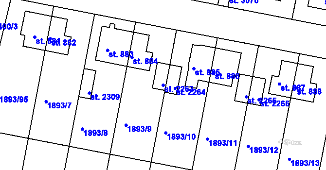 Parcela st. 2263 v KÚ Vlašim, Katastrální mapa