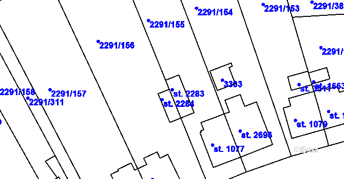 Parcela st. 2283 v KÚ Vlašim, Katastrální mapa
