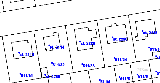 Parcela st. 2289 v KÚ Vlašim, Katastrální mapa