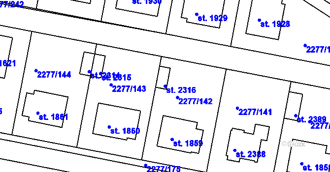 Parcela st. 2316 v KÚ Vlašim, Katastrální mapa