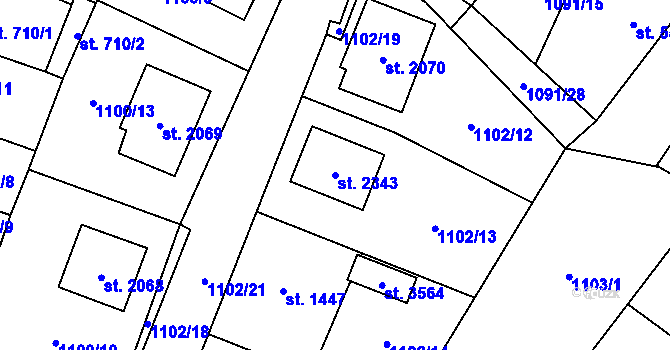 Parcela st. 2343 v KÚ Vlašim, Katastrální mapa