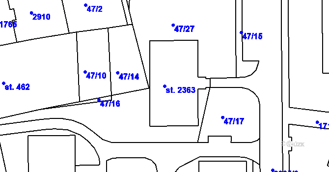 Parcela st. 2363 v KÚ Vlašim, Katastrální mapa