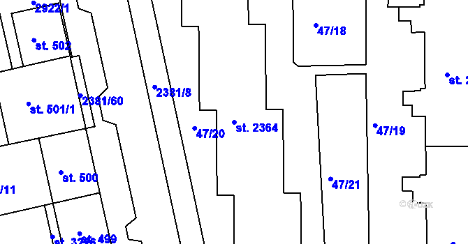 Parcela st. 2364 v KÚ Vlašim, Katastrální mapa