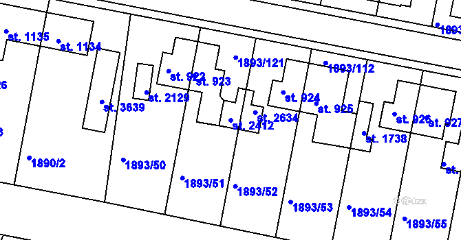 Parcela st. 2412 v KÚ Vlašim, Katastrální mapa
