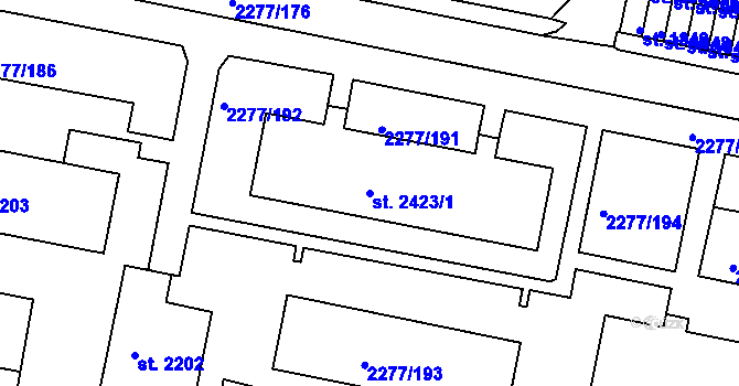 Parcela st. 2423/1 v KÚ Vlašim, Katastrální mapa