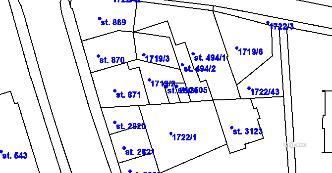 Parcela st. 2504 v KÚ Vlašim, Katastrální mapa