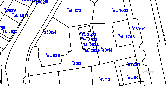 Parcela st. 2534 v KÚ Vlašim, Katastrální mapa