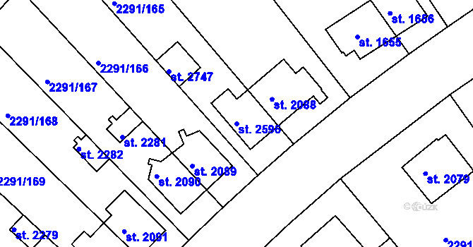 Parcela st. 2596 v KÚ Vlašim, Katastrální mapa