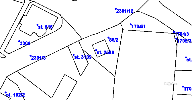 Parcela st. 2598 v KÚ Vlašim, Katastrální mapa