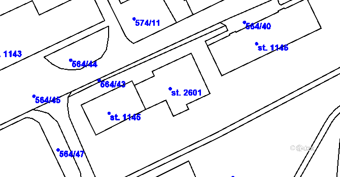 Parcela st. 2601 v KÚ Vlašim, Katastrální mapa