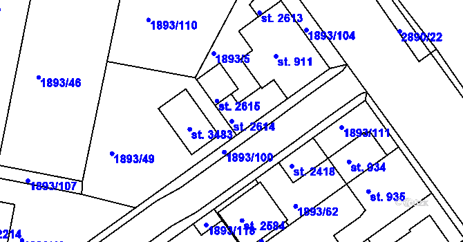 Parcela st. 2614 v KÚ Vlašim, Katastrální mapa