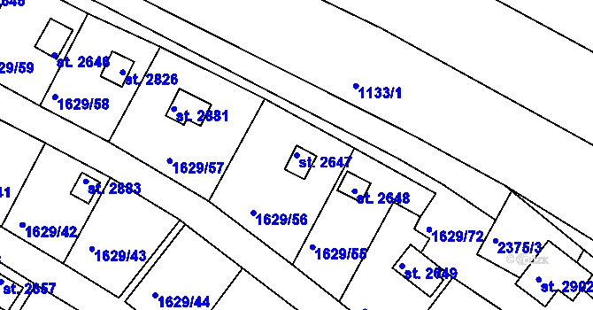 Parcela st. 2647 v KÚ Vlašim, Katastrální mapa