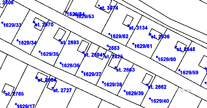 Parcela st. 2825 v KÚ Vlašim, Katastrální mapa
