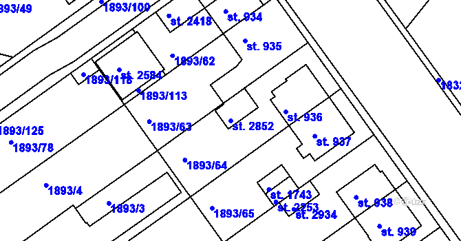 Parcela st. 2852 v KÚ Vlašim, Katastrální mapa