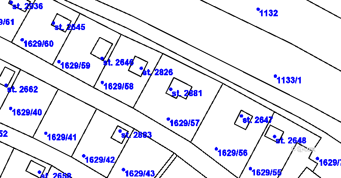 Parcela st. 2881 v KÚ Vlašim, Katastrální mapa
