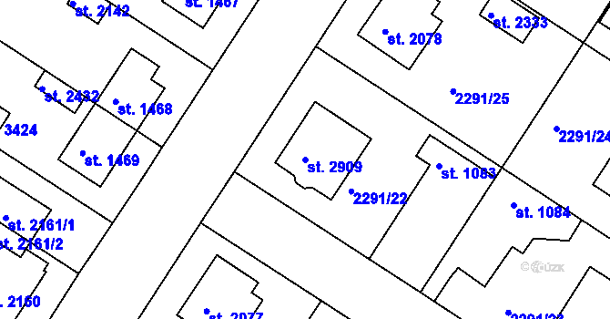 Parcela st. 2909 v KÚ Vlašim, Katastrální mapa