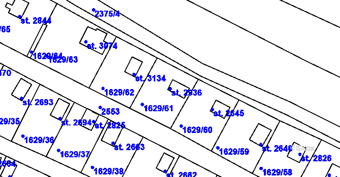Parcela st. 2936 v KÚ Vlašim, Katastrální mapa