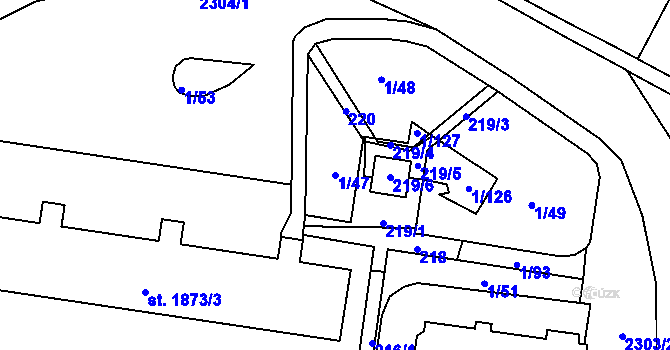Parcela st. 1/47 v KÚ Vlašim, Katastrální mapa