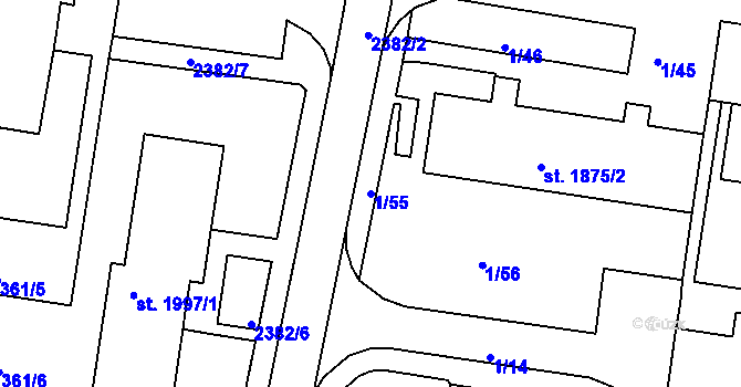 Parcela st. 1/55 v KÚ Vlašim, Katastrální mapa