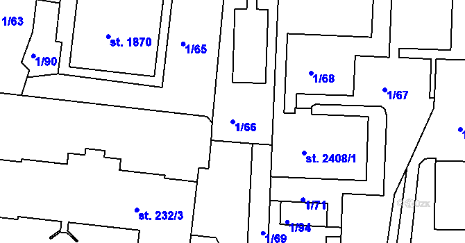 Parcela st. 1/66 v KÚ Vlašim, Katastrální mapa