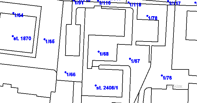 Parcela st. 1/68 v KÚ Vlašim, Katastrální mapa
