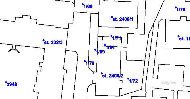 Parcela st. 1/69 v KÚ Vlašim, Katastrální mapa
