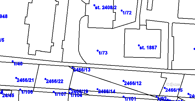 Parcela st. 1/73 v KÚ Vlašim, Katastrální mapa