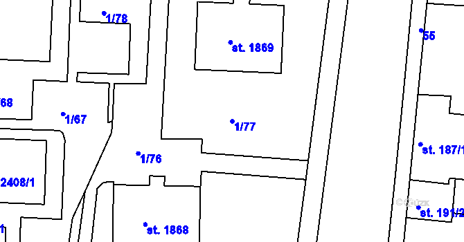 Parcela st. 1/77 v KÚ Vlašim, Katastrální mapa