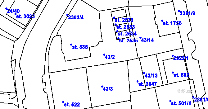 Parcela st. 43/2 v KÚ Vlašim, Katastrální mapa